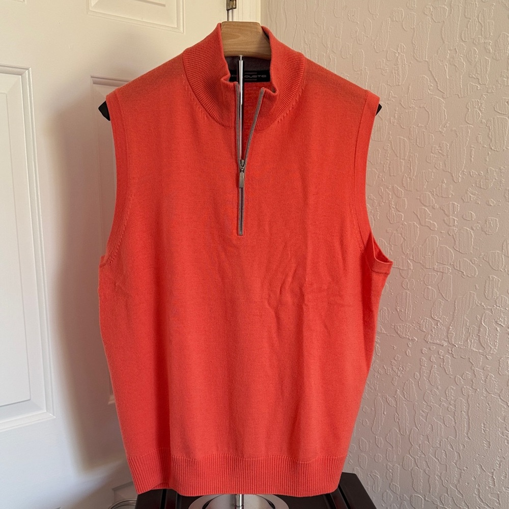 Men's Bold Orange Zip-Up Sweater Vest